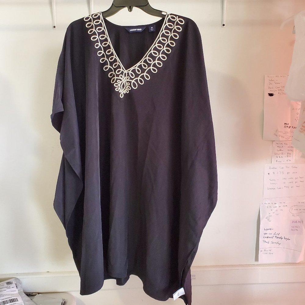 NWT Lands End Women's Polyester Kaftan Sleeveless Swim Cover Up Black M $80 4HL1